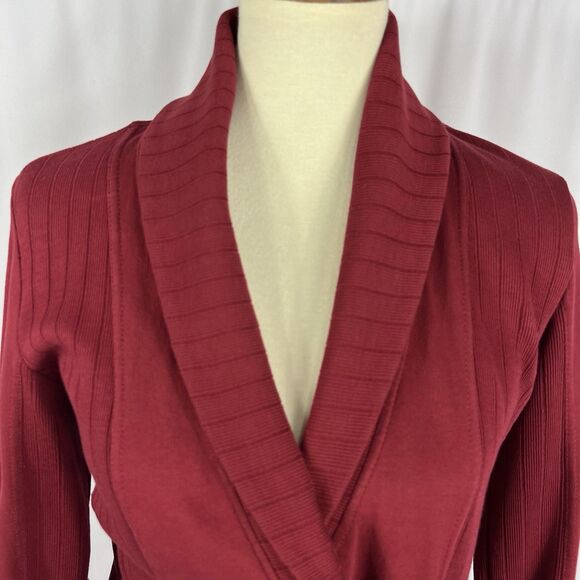 Lucky Brand Softest Knitwear Maroon Wrap Cardigan Jacket Lucky Lotus Line Medium - Picture 2 of 10